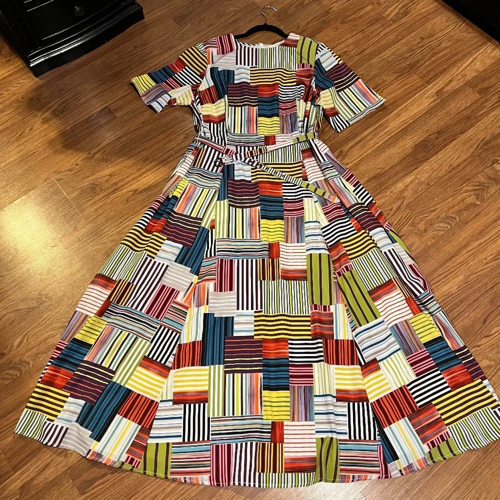 18W, custom-made by eShakti, madras pattern fit-and-flare maxi - Picture 1 of 4